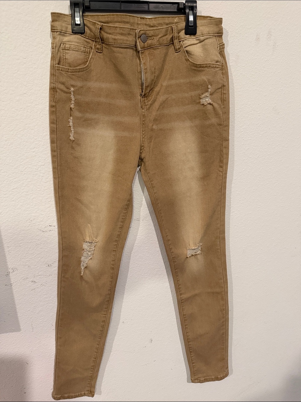 High-Rise Distressed Women's Jeans - Khaki